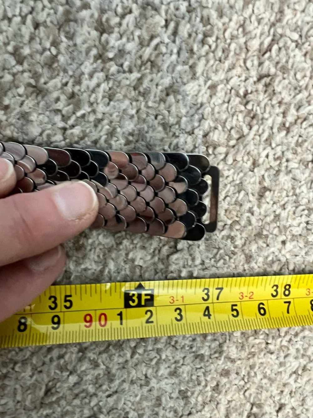 70s Silver Tone Fish Scale Belt‎ with Decorative Silver Buckle Vintage